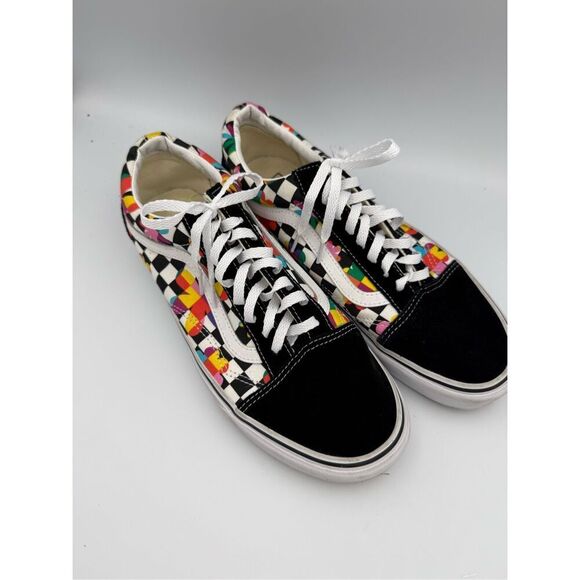 Vans Mens Black Old Skool Floral Checkerboard Low Top Skate Sneaker Shoes Size 9 - Picture 3 of 9
